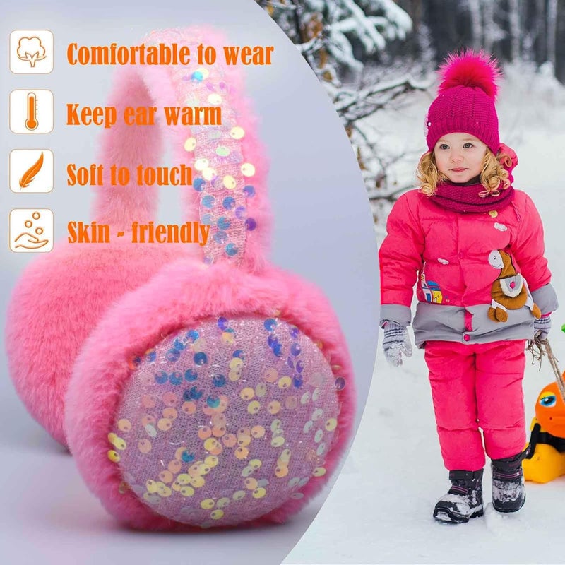 FYBW Ear Muffs Gloves Set for Kids, Winter Adjustable Sequins Warm Earmuffs for Kids Outdoor Cold Weather - Image 3